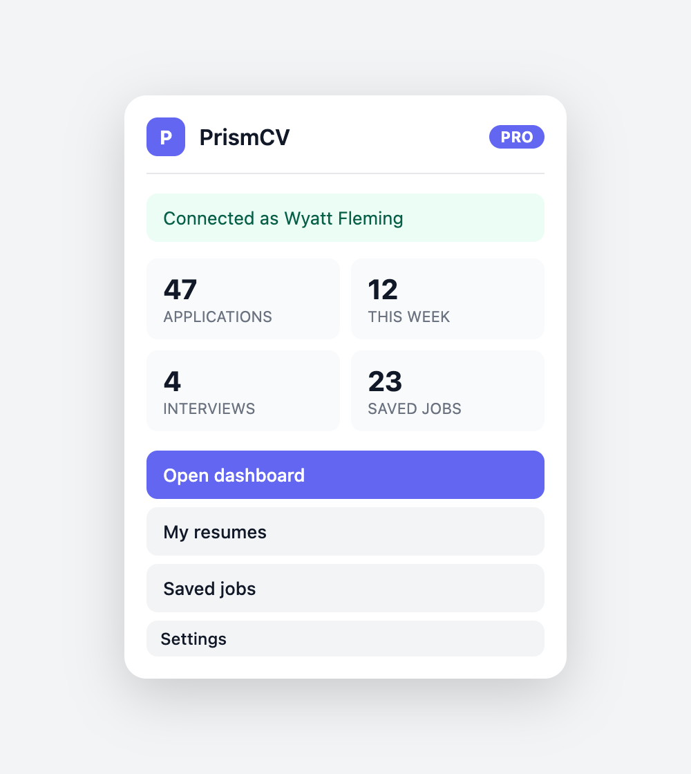 Extension popup when connected