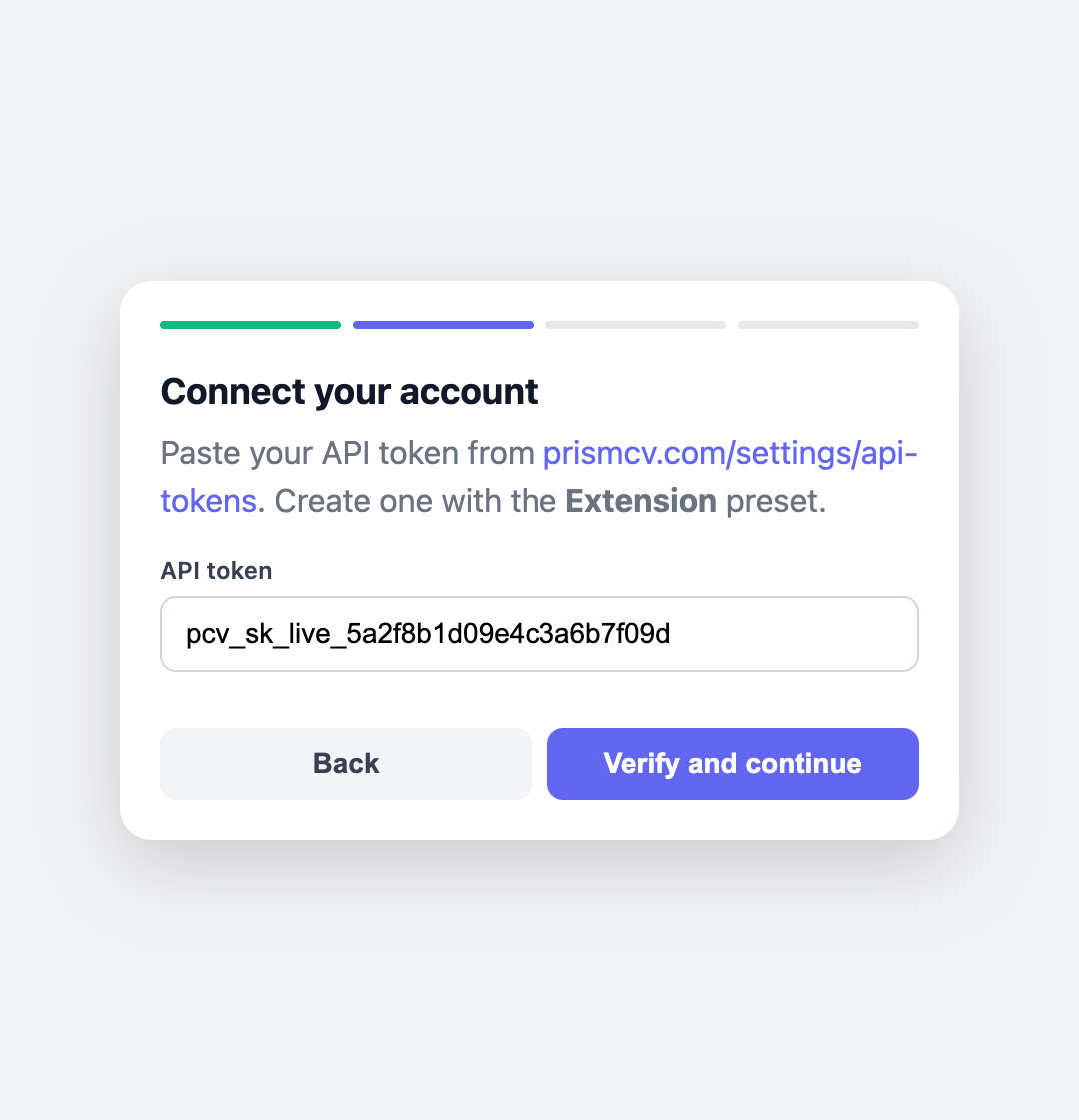 Paste API token screen